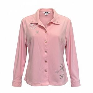 Vintage Alia Pink Embellished Button-Up Blouse / Light Jacket Size 8P